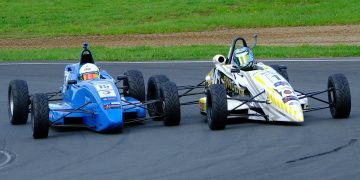 Dylan Grant and Alex Crosbie racing Formula Fords