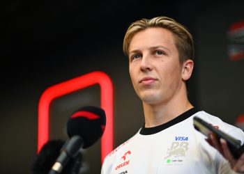 SAO PAULO, BRAZIL - OCTOBER 31: Liam Lawson of New Zealand and Visa Cash App RB talks to the media in the Paddock during previews ahead of the F1 Grand Prix of Brazil at Autodromo Jose Carlos Pace on October 31, 2024 in Sao Paulo, Brazil. (Photo by Rudy Carezzevoli/Getty Images) // Getty Images / Red Bull Content Pool // SI202410310276 // Usage for editorial use only //