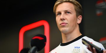 SAO PAULO, BRAZIL - OCTOBER 31: Liam Lawson of New Zealand and Visa Cash App RB talks to the media in the Paddock during previews ahead of the F1 Grand Prix of Brazil at Autodromo Jose Carlos Pace on October 31, 2024 in Sao Paulo, Brazil. (Photo by Rudy Carezzevoli/Getty Images) // Getty Images / Red Bull Content Pool // SI202410310276 // Usage for editorial use only //