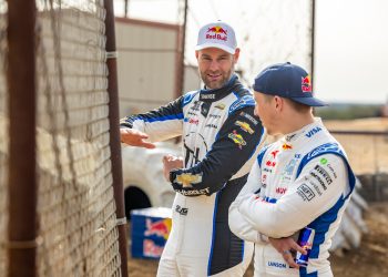 Shane van Gisbergen and Liam Lawson at the Cotton Bowl Speedway in Paige, TX, USA on 16 October, 2024. // Garth Milan / Red Bull Content Pool // SI202411050490 // Usage for editorial use only //